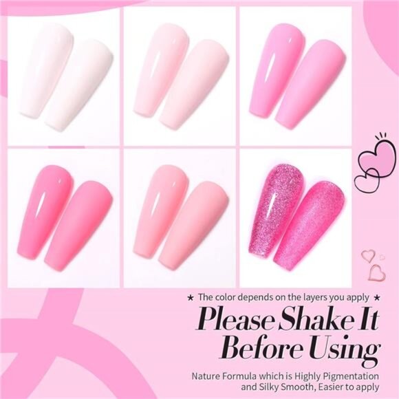 Pink Gel Nail Polish Set 6 Colors Sweet Lovely Nude Pink White Colors Nail Art - Picture 2 of 7